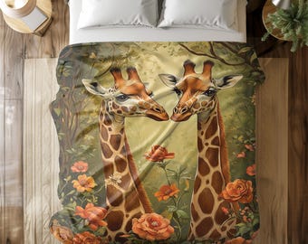 Girafa Floral Flanela Fleece Blanket – Elegante Vida Selvagem Throw para Cama, Sofá ou Viagem – Macio, Aconchegante e Lavável à Máquina