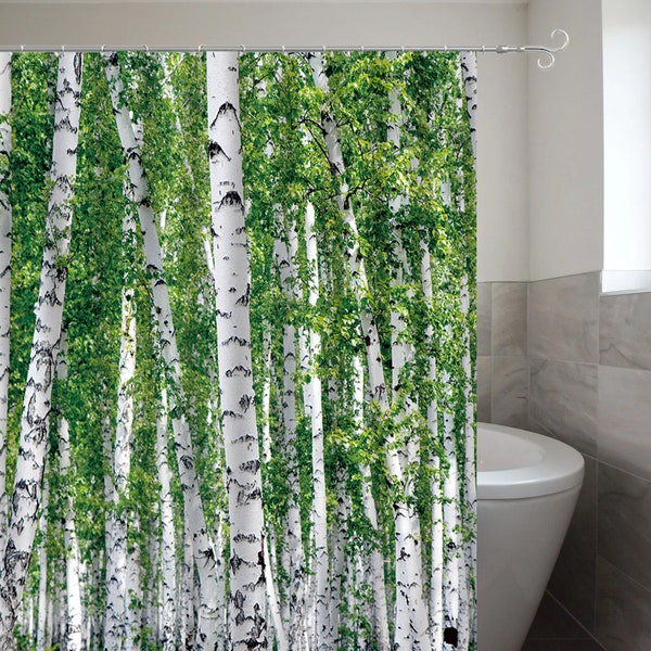 Birch Shower Curtain Birch Tree Forest Bath Decor Aspen Nature Theme Waterproof Washable Polyester Fabric Bathroom Curtains with Hooks