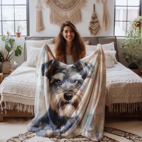 Miniature Schnauzer Dog Blanket – Realistic Pet Portrait Throw