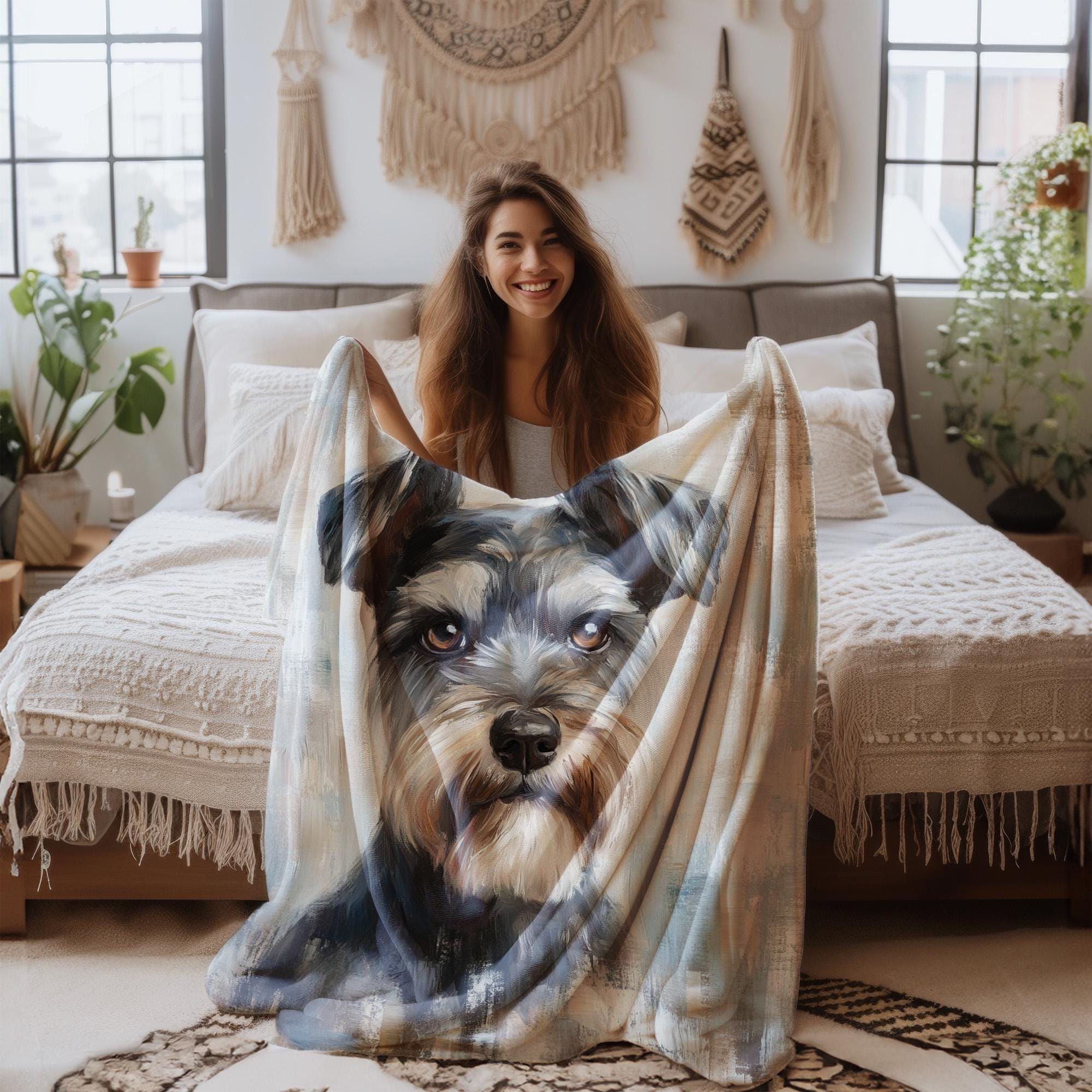 Schnauzer Hond Flanel Gooi Deken voor Sofa Luxe Bed Deken Versieren