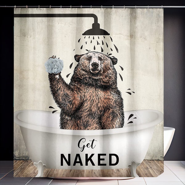 Bear Shower Curtain Get Naked Bath Decor Funny Animal Western Farm Farmhouse Waterproof Washable Polyester Fabric Bathroom Curtains