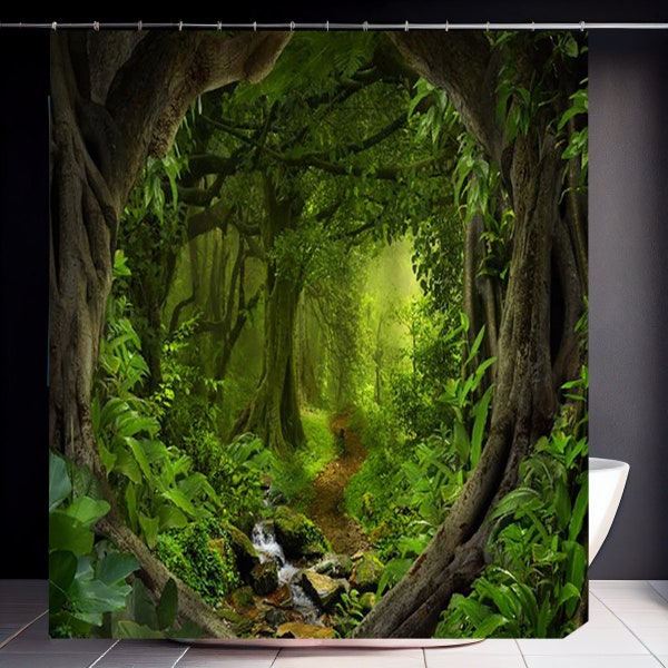Forest Shower Curtain Nature Trees Green Moss Bath Curtains Waterproof Polyester Fabric Bathroom Decor Set with Hooks Washable