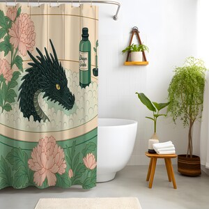 Dragon Bath Shower Curtain, Whimsical Fantasy Bathroom Decor, Waterproof Quick Dry Fabric image 4