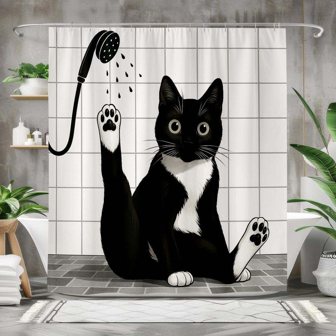 Black Cat Shower Curtain