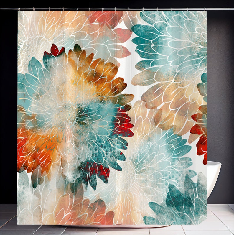 Watercolor Abstract Art Shower Curtain Modern Abstract Flowers Etsy