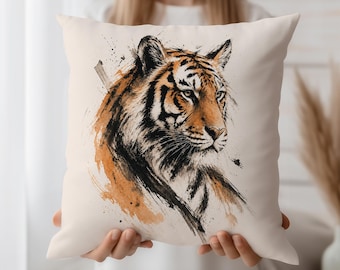 Tiger Dekokissenbezug, Aquarell Tiger Kissenbezug, Wildtiere, Safari Akzentkissen, modernes rustikales Dekor, Tiger Liebhaber Geschenk