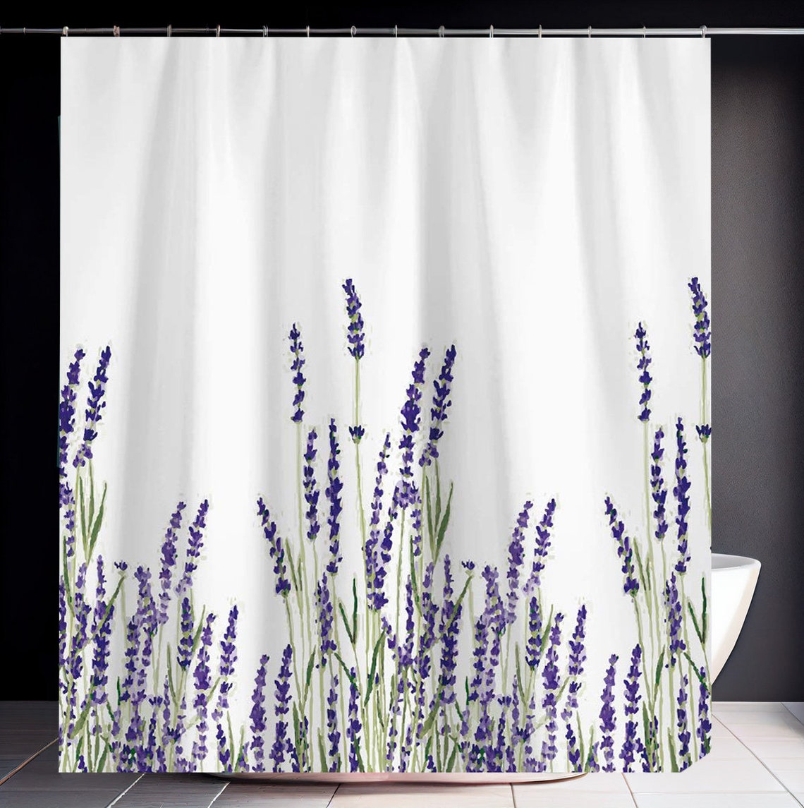 Lavender Shower Curtain Lavander Flowers Bath Decor Purple Floral Print