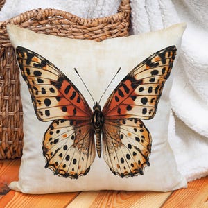 Elegant Butterfly Cushion Cover, Cotton Linen Throw Pillow Cover, Butterfly Pattern Pillowcase,  Boho Home Décor, Multiple Sizes