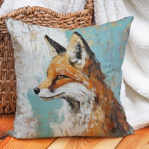 Rustic Fox Throw Pillow Cover with Textured Brushstroke Art, Woodland Animal Cushion Case for Farmhouse Decor, Cozy Gift, or Cabin Accent