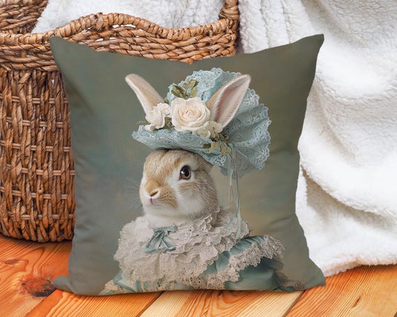 Lady Bunny Throw Pillow Cover, Cotton Linen Pillowcase, Cute