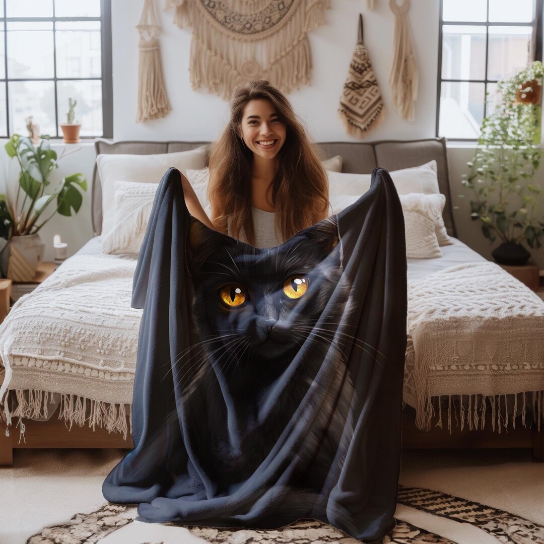 Black Cat Flannel Fleece Blanket – Elegant Feline Throw for Bed, Sofa ...