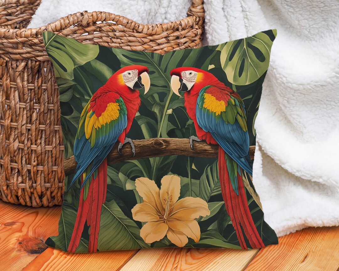 Tropical Parrot Cushion Cover With Colorful Jungle Print – Decorative ...