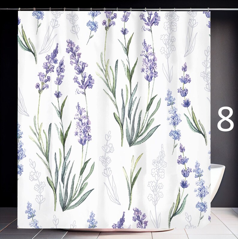 Lavender Shower Curtain Lavander Flowers Bath Decor Purple Floral Print