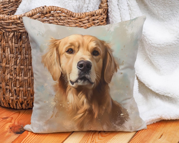 Golden Retriever Dog Art Throw Pillow Cover Cotton Linen