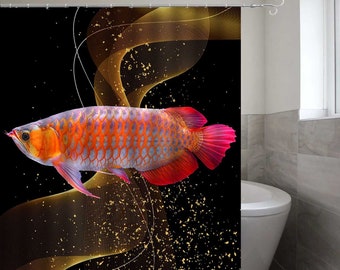 Fish Shower Curtain Fish Printed Bath Decor Waterproof Washable Polyester Fabric Bathroom Curtains with Hooks