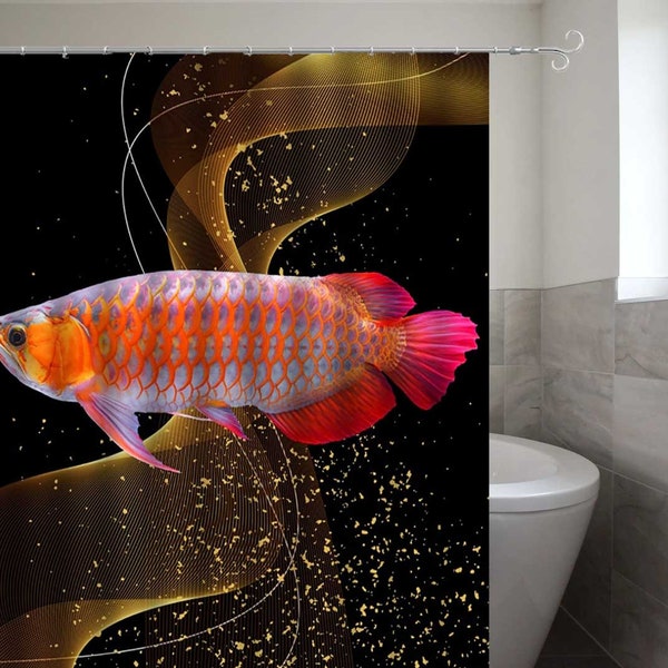 Fish Shower Curtain Fish Printed Bath Decor Waterproof Washable Polyester Fabric Bathroom Curtains with Hooks