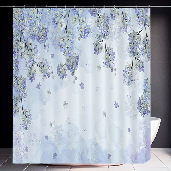 Floral Shower Curtain Pastel Tones Blue, Purple, Green Bath Curtains Waterproof Fabric Bath Decor Set with Hooks Washable