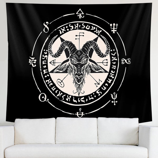 Satanic Tapestry Occult Goat Head Gothic Devil Baphomet Emvency Demon Tapestries for Wall Decoration