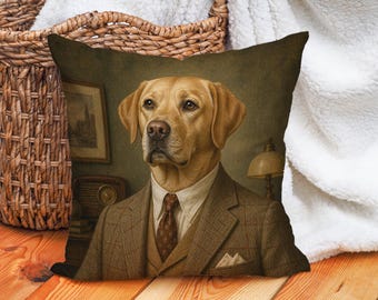 Labrador Retriever werfen Kissenbezug, Vintage Hunde Portrait Kissen, Gelb Labrador Liebhaber Geschenk, Gentleman Labrador Dekor