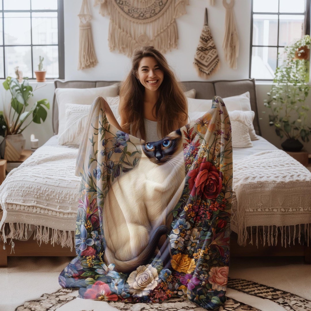 Love Turquoise Cat Print Blanket