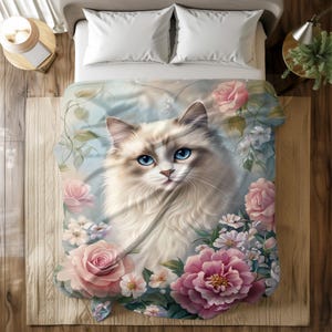 Charmante couverture pour chat en ragdoll - jeté fleuri pour les amoureux des chats - cadeau de décoration intérieure confortable pour les amateurs de chats - accent élégant d'inspiration féline