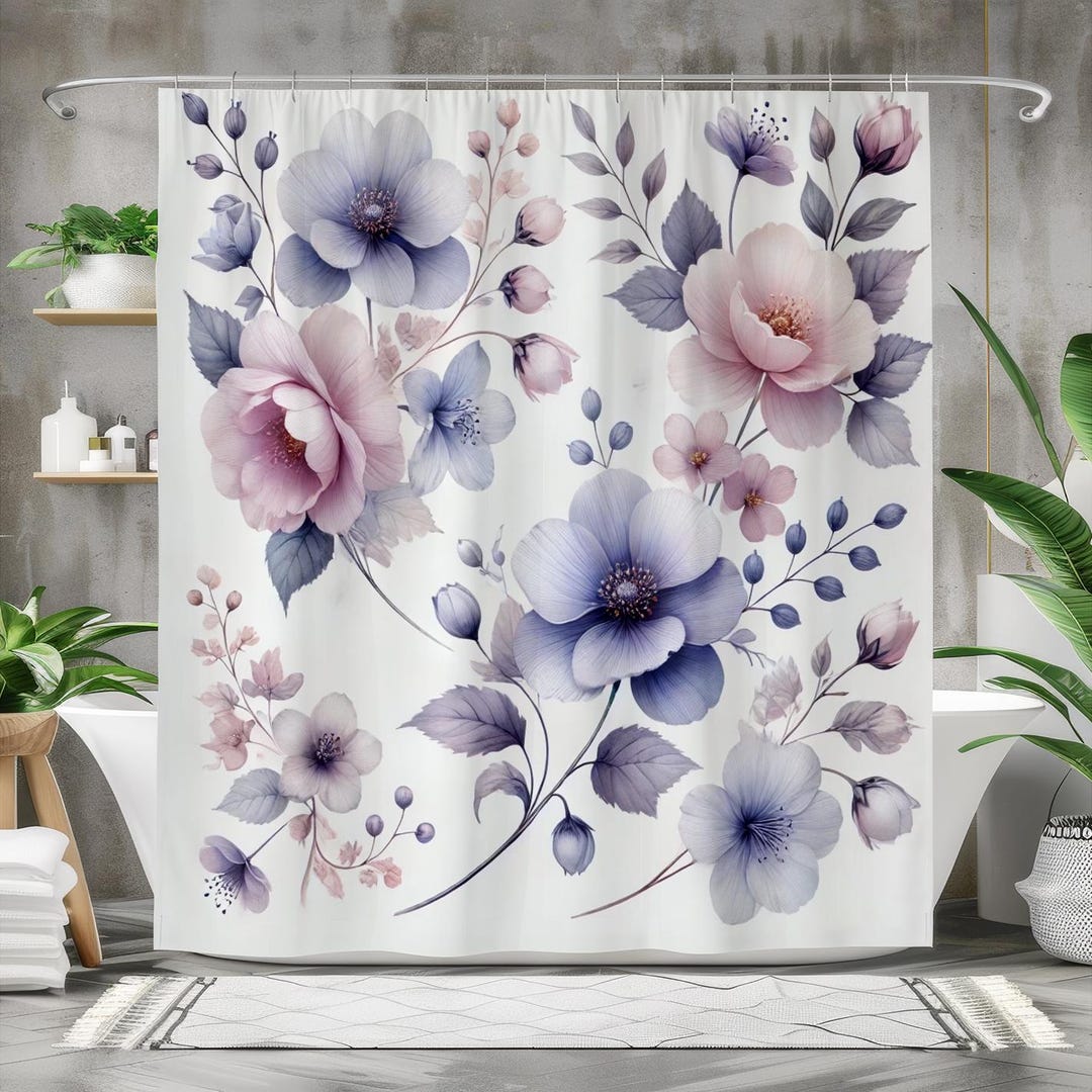 Angel Floral Print Pattern Bathroom Shower Curtain