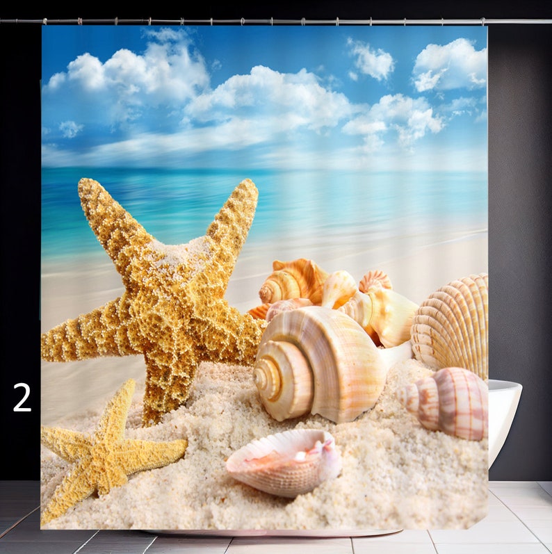 Beach Themed Shower Curtain Coastal Seaside Bath Decor Tropical Ocean
