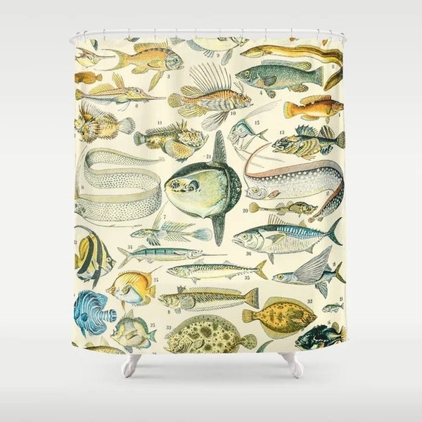 Mer vie poisson rideau de douche rétro Adolphe Millot Illustrations Art impression bain décor lavable Polyester tissu salle de bain rideau