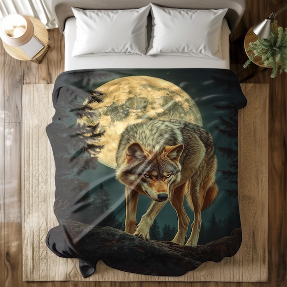Lone Wolf Moonlight Flannel Fleece Blanket – Bold Wildlife Throw