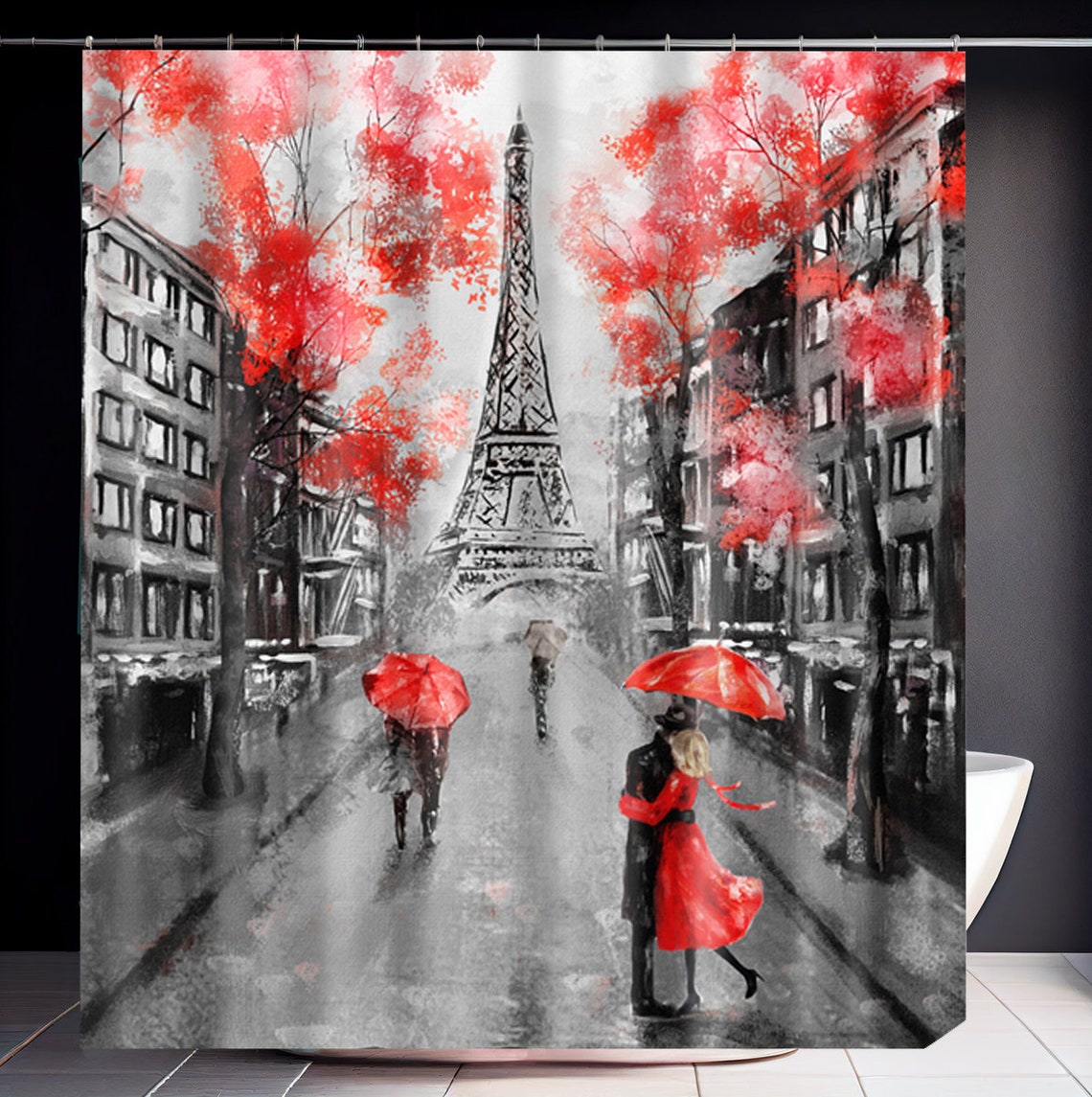 Eiffel Tower Print Pattern Bathroom Shower Curtain main image 1