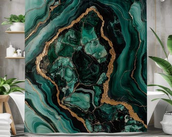 Tenda da doccia effetto marmo color verde acqua, tenda da bagno effetto marmo dorato, arredamento bagno di lusso, tenda da doccia in tessuto impermeabile, elegante tenda da doccia effetto marmo