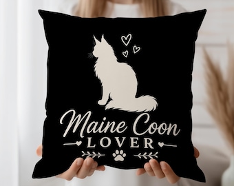 Maine Coon Katzenliebhaber Kissenbezug, Katzengeschenk, Katzenmama Dekorkissen, Maine Coon Besitzer Dekokissenbezug