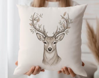 Funda de almohada de ciervo, funda de cojín de bosque, funda de almohada rústica de ciervo, funda de cojín boho de bosque, regalo de decoración de la naturaleza