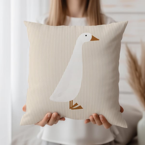 Goose Pillow Cover, Minimalist Bird Cushion, Scandinavian Animal Throw Pillow, Neutral Farmhouse Decor