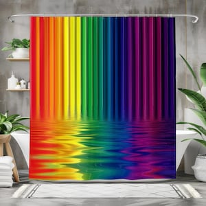 Rainbow Shower Curtain, Colorful Waterproof Fabric Curtain, Bathroom Decor, Vibrant and Fun Bath Curtain Bold Rainbow Shower Curtain