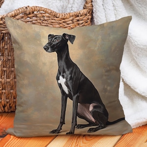 Black Greyhound Dog Art Throw Pillow Cover | Cotton Linen Pillowcase | Pet Lover Decorative Cushion Cover for Home Decor