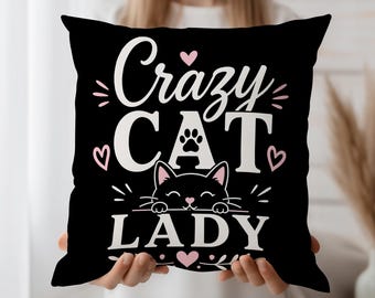 Verrückte Katzenlady Verrückte Katzenmama Geschenk, Schwarze Katzen Liebhaber Dekor, Süßer Kitty Kissenbezug, Haustierbesitzer Akzent