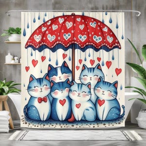Cortina de ducha con diseño de gato adorable, cortina de baño con dibujos de gatos, decoración de baño kawaii, cortina de ducha de tela impermeable, adorable baño con temática de gato