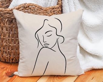 Funda de almohada minimalista para mujer, funda de cojín con diseño lineal, funda de almohada facial abstracta, funda de cojín moderna y neutra para decoración. Regalo ideal.
