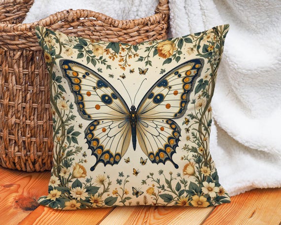 Kawani Blue And Gray Flowers Throw Pillow Cover 16x16 Inch