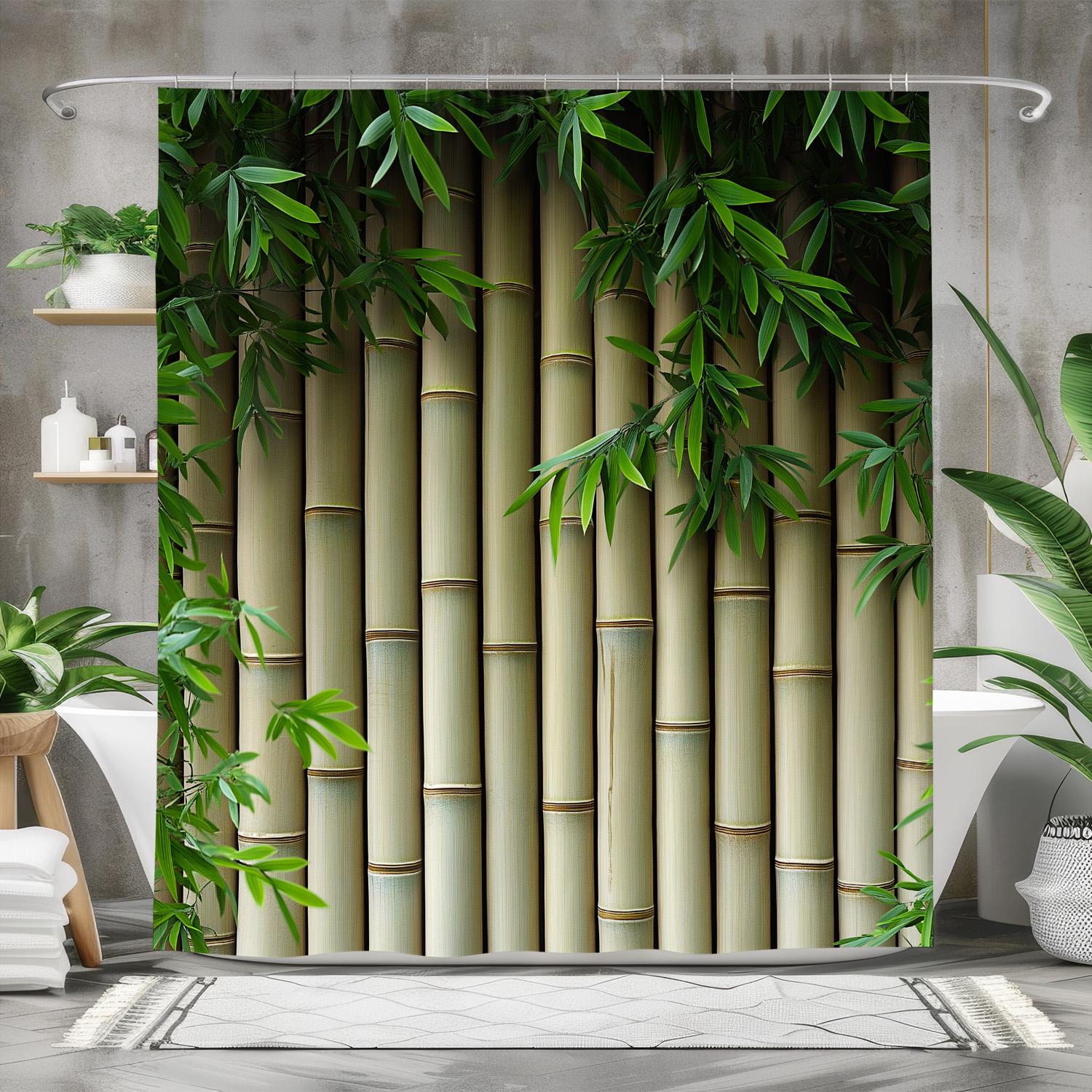 Bamboo Wall Shower Curtain, Waterproof Fabric Bath Curtain, Zen