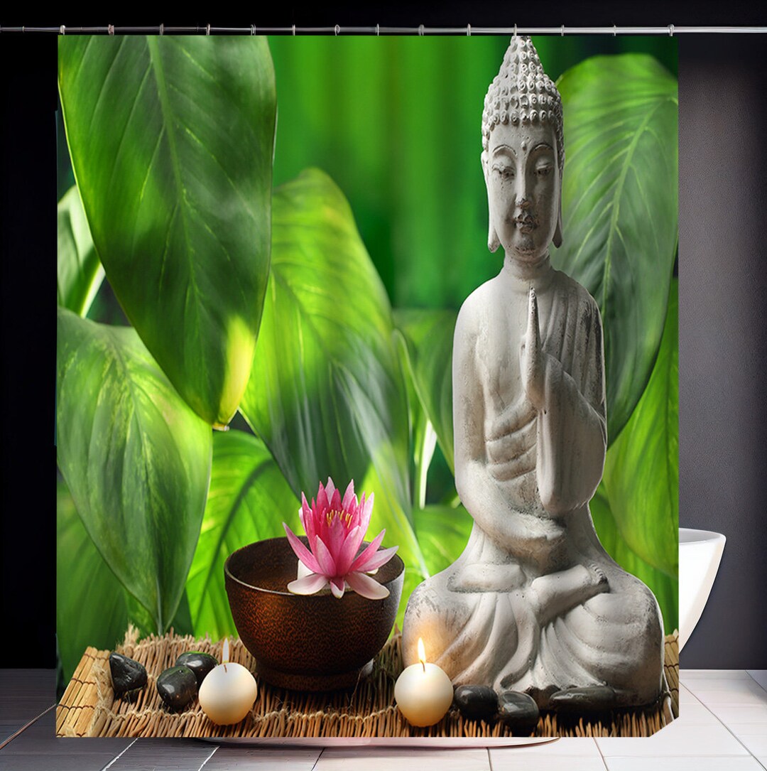 Buddha Shower Curtain Buddha Statue Bath Decor Lotus Flower Zen Art