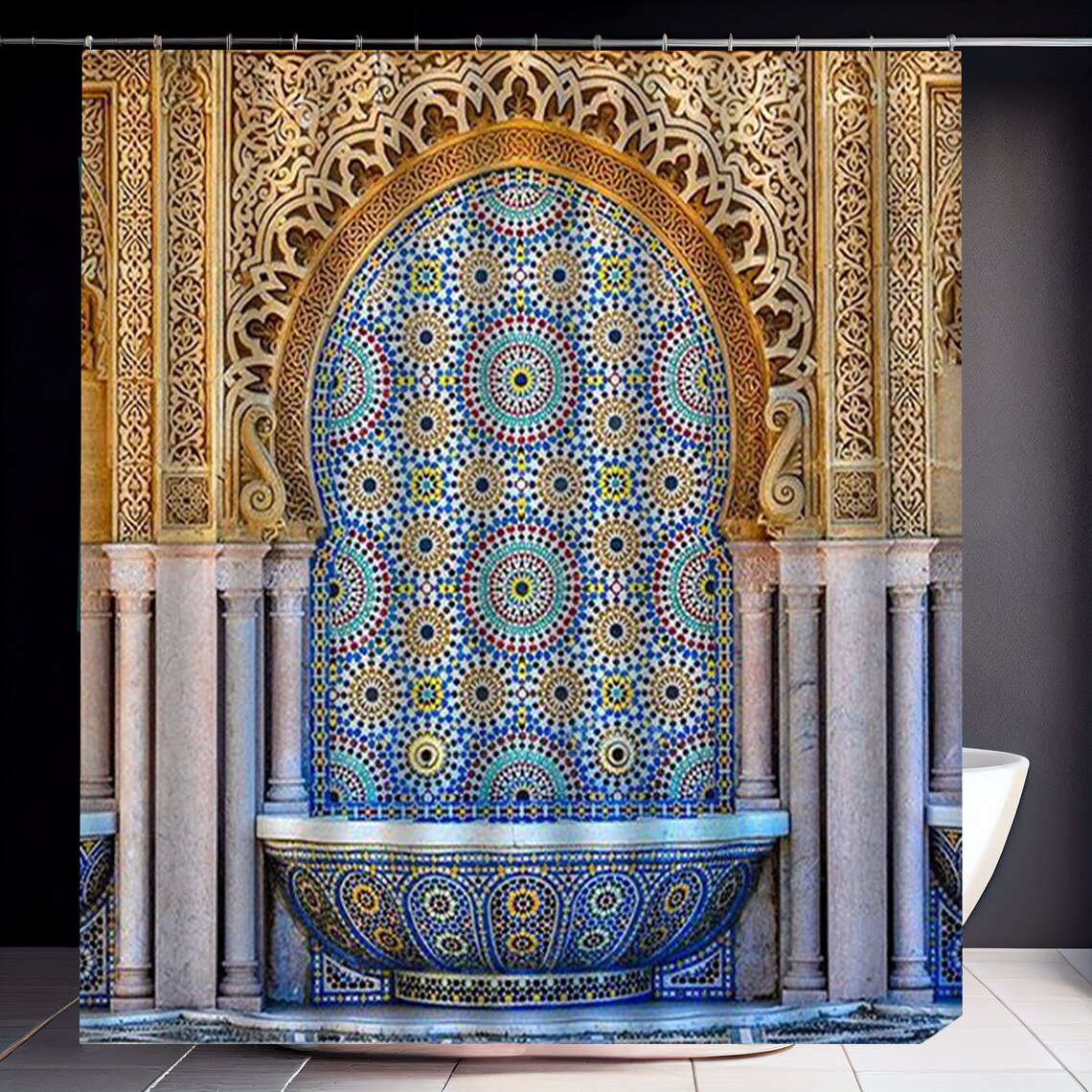 Moroccan Shower Curtain Ancient Gate Architecture Oriental Style