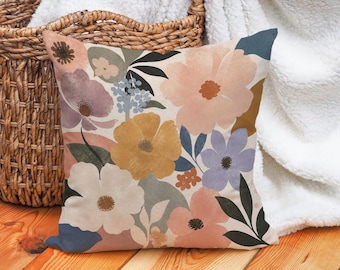 Weicher Vintage Blumenkissenbezug, Cottagecore Blumenkissen, Pastell Botanisches Dekor, Shabby Chic Akzent Kissen, feminines Dekor