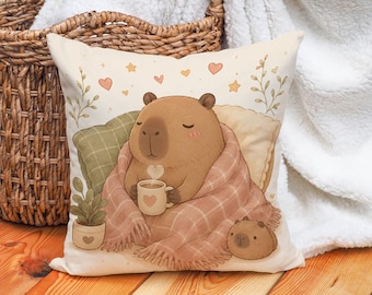 Niedliches Capybara Kissen, gemütliches Kawaii Tier Dekor, Hygge Capybara Kissen, Cottagecore Kinderzimmer Kissen, niedliches Geschenk für Tierliebhaber
