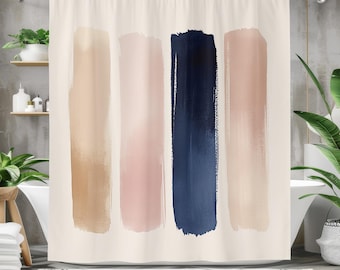 Modern Watercolor Shower Curtain | Waterproof Fabric Bath Curtain | Minimalist Bathroom Decor | Navy, Blush, Taupe, Cream