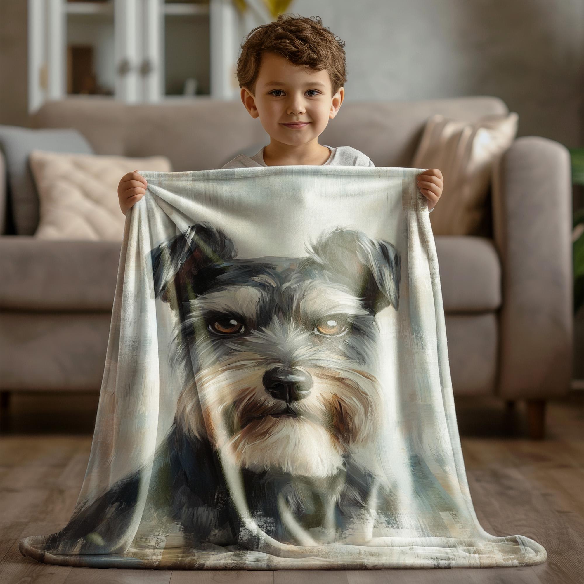 STUOARTE Leuke Schnauzer Print Deken Lichtgewicht Comfortabele Fuzzy Flanel Gooi Slaapkamer Woonkamer Sofa Decor Deken voor Hondenliefhebbers Kinderen Volwassenen, Zwart
