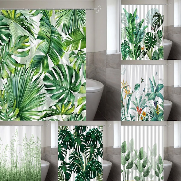 Rideau de douche tropical feuilles vertes plantes tropicales décor de bain imperméable lavable Polyester tissu rideaux de salle de bain