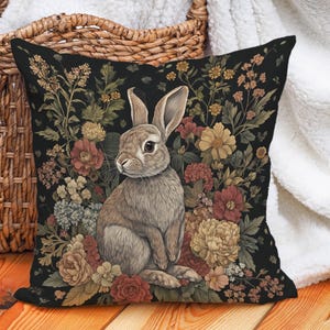 William Morris StyleRabbit Pillow Cover, Cotton Linen Throw Pillowcase, Decorative Cushion, Black, Brown, Beige, Red