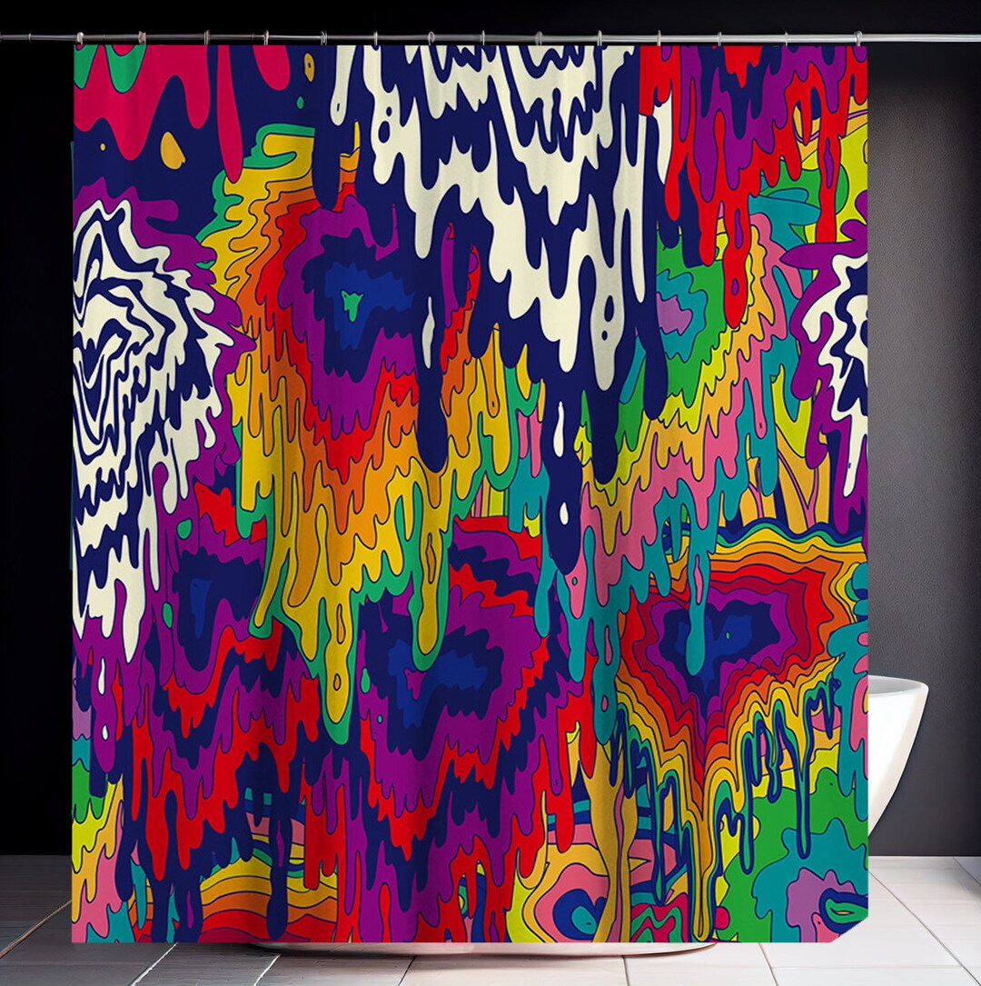 Colorful Hippie Art Shower Curtain Modern Abstract Psychedelic Bath
